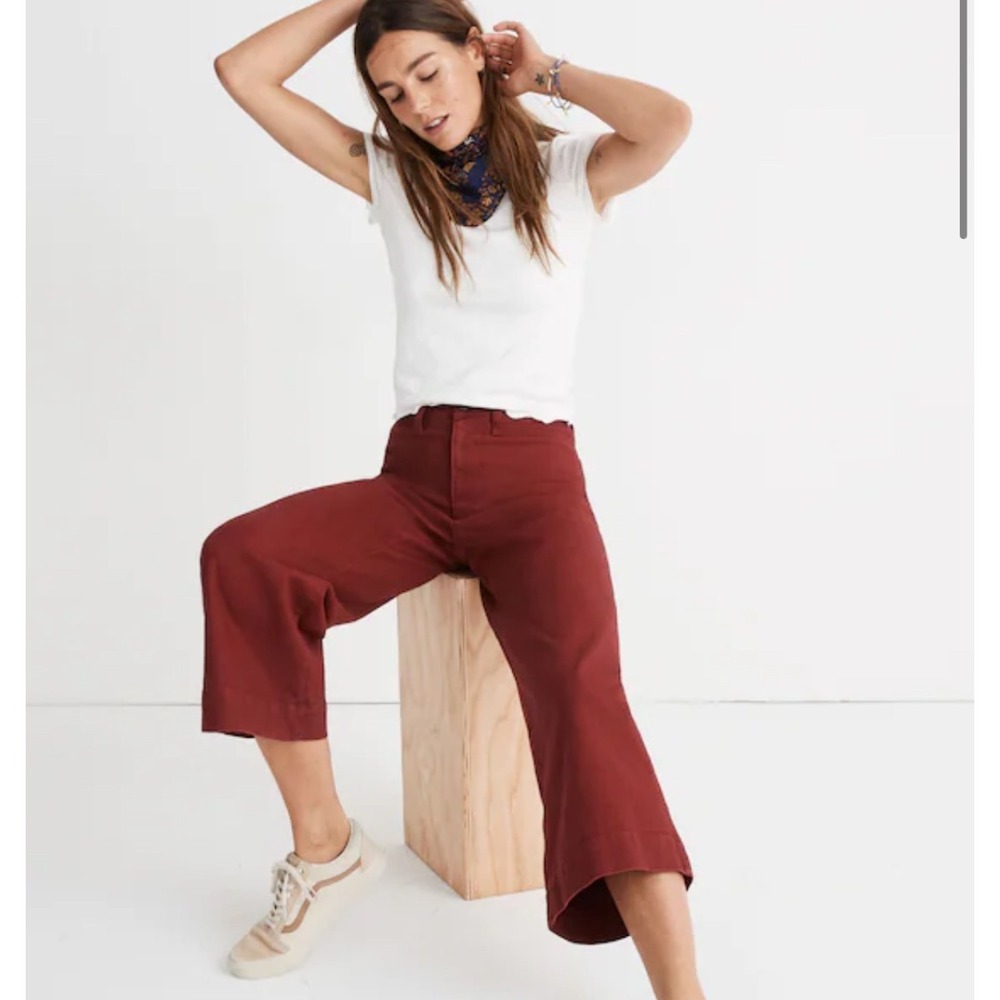 Madewell Emmett Wide-Leg Crop Pants Burgandy Maroon‎ Cranberry Red Size 27